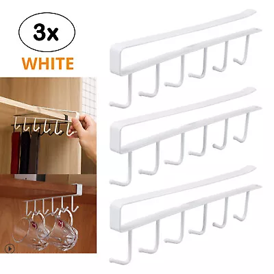 3X Kitchen Hooks Mug Cup Holder Under Shelf Hanger Cupboard Storage Rack 6 Hooks • $17.95