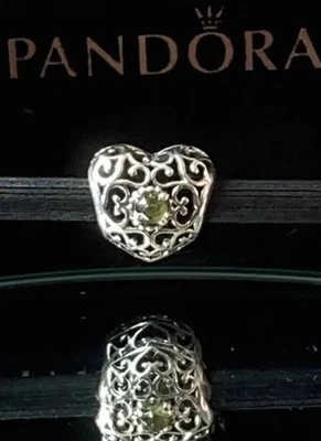 £12.50 • Buy Pandora Openwork Signature Birthstone Heart Charm Peridot CZ Genuine 💕 791748PE