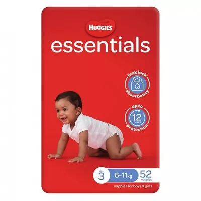 New Huggies Essentials Nappies Unisex Size 3 - Carton (4 X 52Pk) 6-11Kg • $128.05