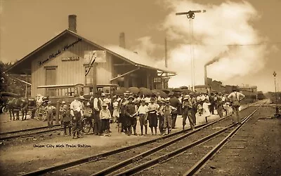 RPPC Photo Union City Michigan Train Station 1900’s • $5