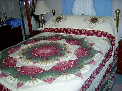 King Vintage Amish Style Compass Star Quilt Bedspread 120 W X 112 L • $125