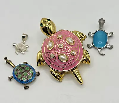 Sea Turtle Jewelry Lot VTG Pendants Lilly Pulitzer Pink Gold Tone Turtle Brooch • $30