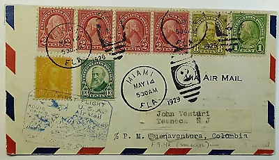 1929 First Flight Miami Via Canal Zone To Buenaventura Columbia  Airmail Cover • $24.75