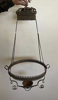 Antique B & H Hanging Oil/Kerosene Lamp Frame Chain Pull • $100