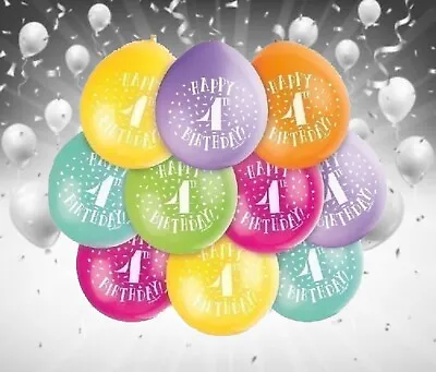 10 X Happy 4th Birthday Multicoloured Party Latex Balloons Decorations Supplies • £3.75