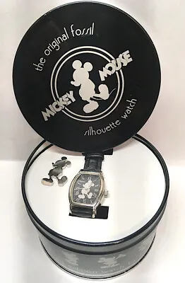 Ltd. Edition Fossil Mickey Mouse Silhouette Wrist Watch W Round Tin Pin Cert. • $30