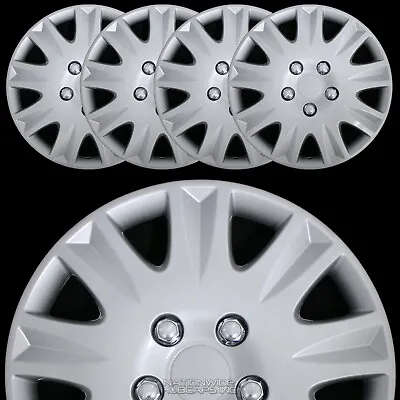 $49.99 • Buy 15  Set Of 4 Silver Wheel Covers Snap On Full Hub Caps Fit R15 Tire & Steel Rim