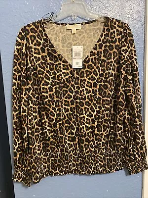 Michael Kors Animal Leopard Cheetah Print Long Sleeve Blouse 1X • $25