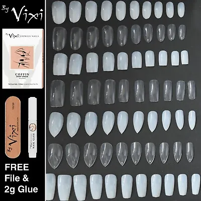 50-600 Press On False/Fake Nails Kit  STILETTO ✔ COFFIN ✔ OVAL ✔ SQUARE 💖 Vixi • £3.49