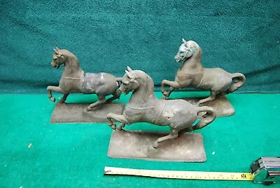 3pc Antique Vintage Large Horse Statues ~ Heavy Smelter Pot Metal Figures • $39