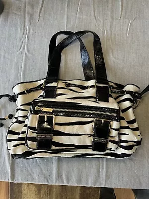 *MICHAEL KORS Black Gold Zebra Print Large Canvas Leather Purse Bag • $25