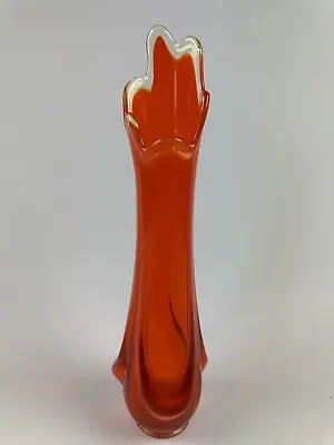 Vintage MCM Swung Glass Vase Orange 12.5  LE Smith Style • $49.95