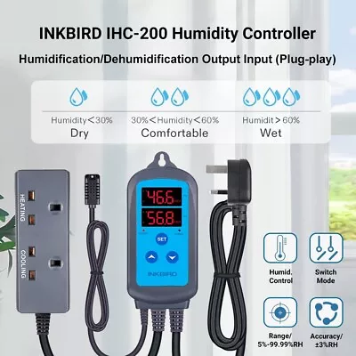 Inkbird Digital Humidistat Humidity Controller Fan 220V Hydroponic Greenhouse UK • £28.69