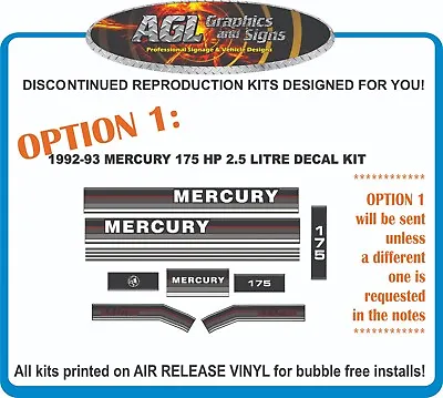 1992 1993  MERCURY 175 HP  2.5 LITRE Reproduction Outboard Decal Kit 200 Hp Also • $58.87