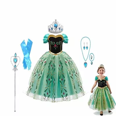 Princess Elsa Anna Role Cosplay Frozen Dress Costume Dress For Girls Toddler 2-9 • $16.99