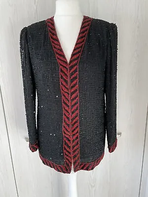 £45 • Buy *NEW AFTER SIX Ronald Joyce Vintage Black Red Beaded Evening Jacket 12 Christmas