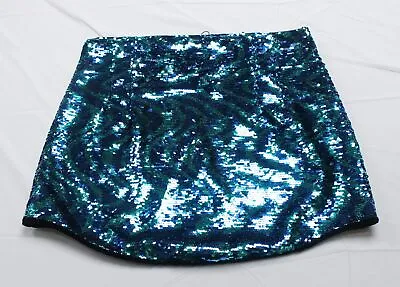 $24.99 • Buy Zara Women's Short High Waisted Sequin Asymmetrical Contrast Skirt ZS6 Blue XL