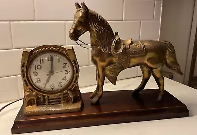 Vintage Sessions All Bronze Horse Electric Clock Cowboy Western Style WORKS • $149.99