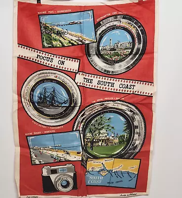 Irish Linen Red Tea Towel South Coast England Vintage Winchester Wight 29 X20  • $27