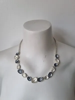 £3 • Buy Beautiful Silver Tone & Grey Coffee Bean Beaded Necklace Costume Jewellery