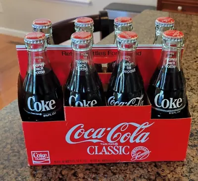 Vintage Coca Cola Coke Bottles 8 Pack 6.5 Oz Full Knoxville Minden Cleveland • $26.24