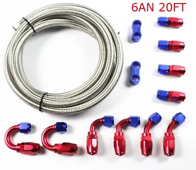 20FT AN6 -6AN AN-6 3/8 Fitting Stainless Steel Braided Oil Fuel Hose Line Kit • $48.95