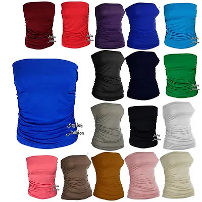 £5.49 • Buy Ladies New Plain Strapless Sleeveless Ruched Boob Tube Womens Bandeau Top 8-22