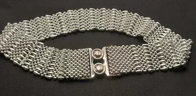 Vintage Silver Tone Beaded Stretch Belt 28  Unstretched 2  Wide. 168 • $10.60