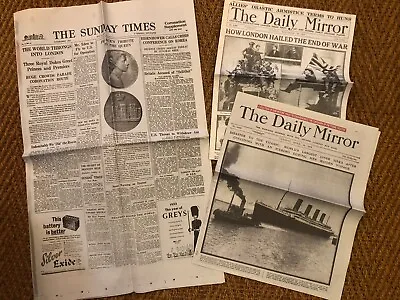 The Times & Daily Mirror Reprints. Titanic / 1953 Coronation / WW2 End. VGC. • £7.35
