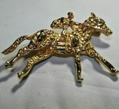 Vintage Racing Horse And Jockey Gold Tone Brooch. Nugget Look. Derby • £14.20