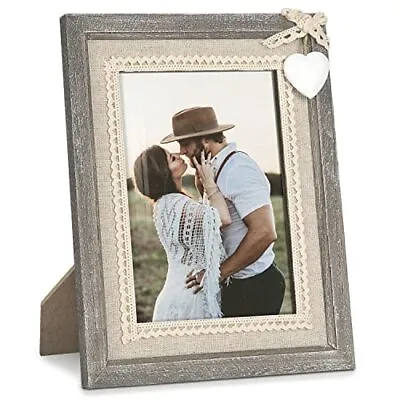 $33.90 • Buy Afuly 5x7 Wood Picture Frame With White Heart Rustic Distressed Frames Farmho...