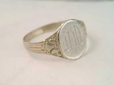 VINTAGE ART DECO MENS 10K WHITE GOLD SIGNET RING INITIAL  JD  Sz 10 1/2 • $295