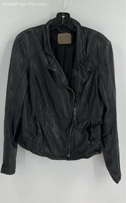 Muubaa Womens Black Leather Pockets Long Sleeve Full Zip Biker Jacket Size 12 • $34.99