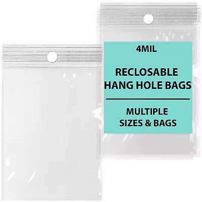 4Mil Hang Hole Plastic Zip Seal Reclosable Poly Bags Jewelry 4 Mil Top Lock • $16.72