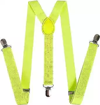  Solid Suspenders For Men And Women Adjustable Y-Back Pant Fluorescent Green • $10.11