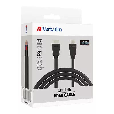 Verbatim HDMI 1.4b Display/TV/Console 4K Full HD High Speed Cable 3m - Black • $17