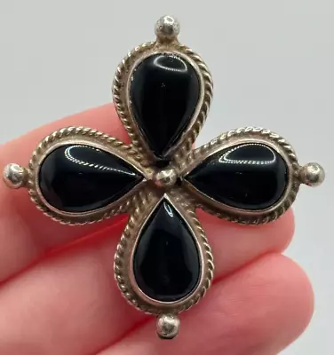 Vintage Taxco Mexico Sterling Silver Onyx Cross Pendant • $49.99