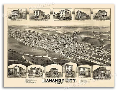 1889 Mahanoy City Pennsylvania Vintage Old Panoramic City Map - 24x32 • $24.95