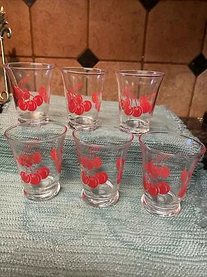 Vintage Retro MCM Red Cherry Shot/ Juice/  Cordial Bar Glasses 3” Tall Set Of 6 • $6.99