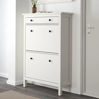 IKEA HEMNES Shoe Cabinet With 2 Compartments 89x30x127 Cm White • $385.07