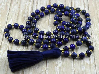 6/8/10mm Blue Lapis Lazuli 108 Tibetan Buddhist Prayer Gems Beads Mala Necklaces • $6.01