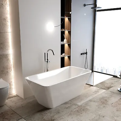 59  Freestanding Acrylic Bathtub Stand Alone Soaking Tub W/ Overflow & Drain • $699