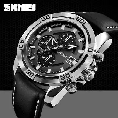 Quartz Analogue SKMEI Mens Designer Watches Genuine Leather IN ORIGINAL BOX GIFT • £23.99