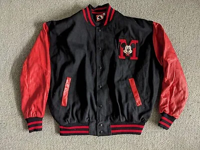 Mickey Inc. Jacket Large Leather Sleeves Bomber Varsity Disney Vintage Mouse Red • $149.99