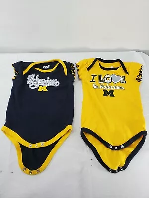 Lot Of 2 Michigan Wolverines Love Girls Baby Infant One Piece Romper 12 Months • $18.99