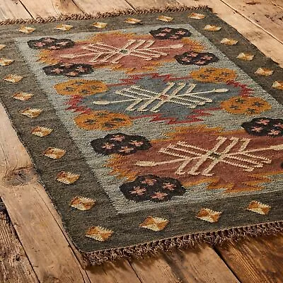 Rug Natural Handwoven Wool Jute Rug Vintage Kilim Rug Traditional Kilim Rugs • $96.20