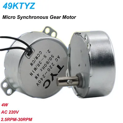 Micro Synchronous Geared Motor AC 220V 4W 2.5RPM-30RPM Electric Reduction 49KTYZ • £5.63