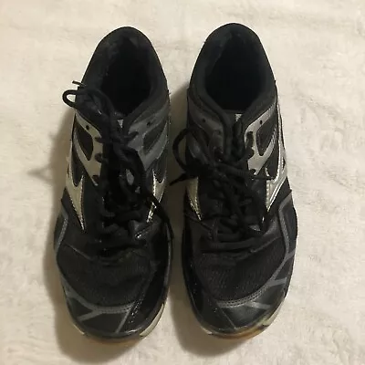 MIZUNO 'Wave Bolt 3' Black & Silver Volleyball Court Tennis Shoes Women Sz. 8.5 • $21