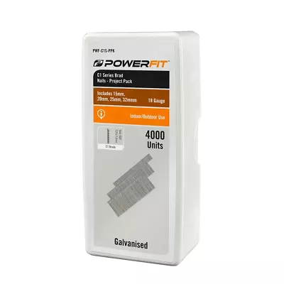 PowerFit C1 Series Galvanised Brad Nails Project Pack 15202532mm - 4000 Pack • $24.50