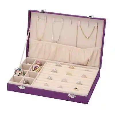 £39.05 • Buy Jewelry Organizer Storage Box Purple Velvet With Anti Tarnish Lining Lock